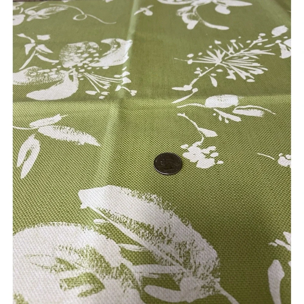 Braemore Textiles Linen Fabric Lime Green Floral Dragonfly Screen Print Drapery